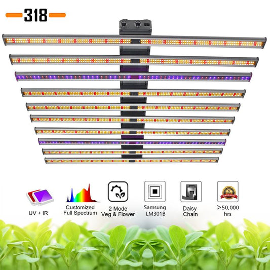 Sanyiba 1060W 12 Bars for 318 SMD Aluminum Full Spectrum 660nm UV IR Bloom Grow Light Strip